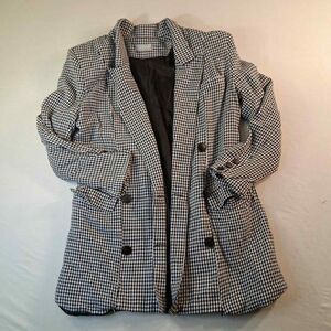Vintage Condor Houndstooth Double Breasted Blazer Size 8 Black White USA VTG